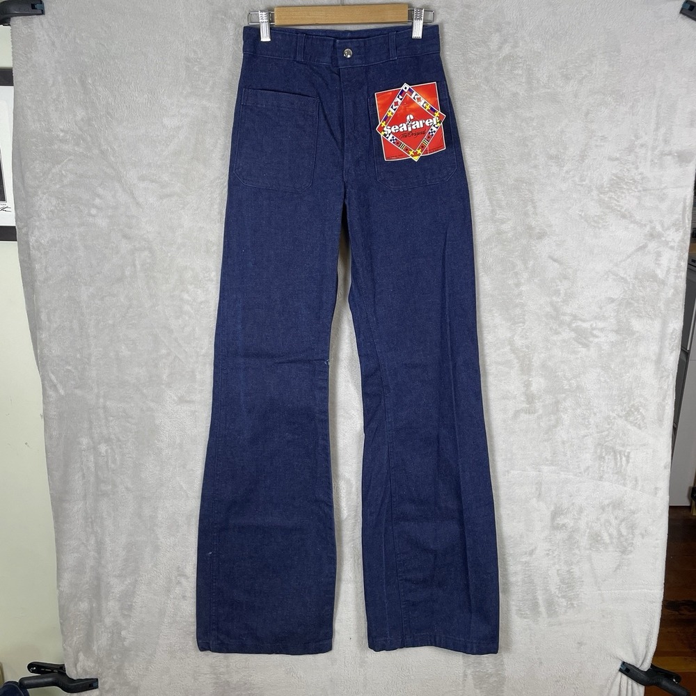 Deadstock Seafarer Jeans Mens 27x36 80s US Navy USN Flare Bell Bottom Dark Wash